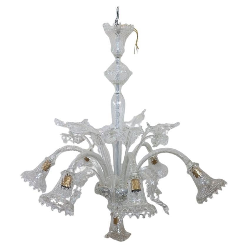 Lampadario in vetro di Murano trasparente del XX secolo con 7 lampadine
