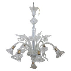 20th Century Italian Transparent Murano Glass Chandelier with 7 Bulbs