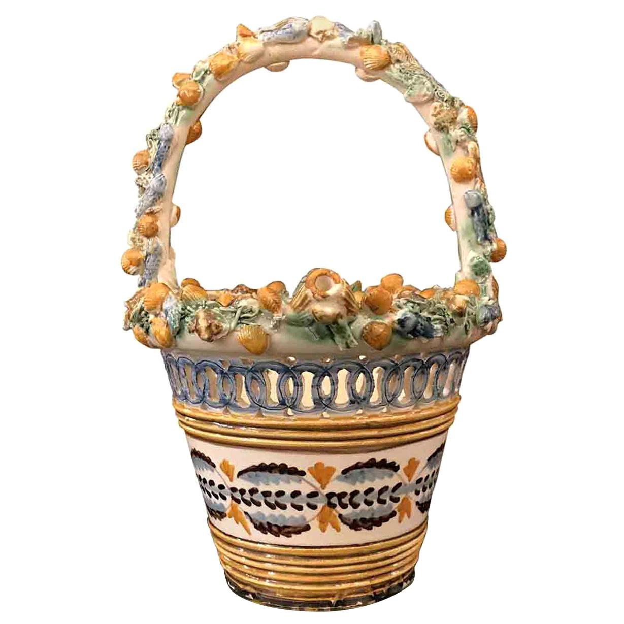 20th Century Italian Tuscan Vase Basket with Fishes Shells