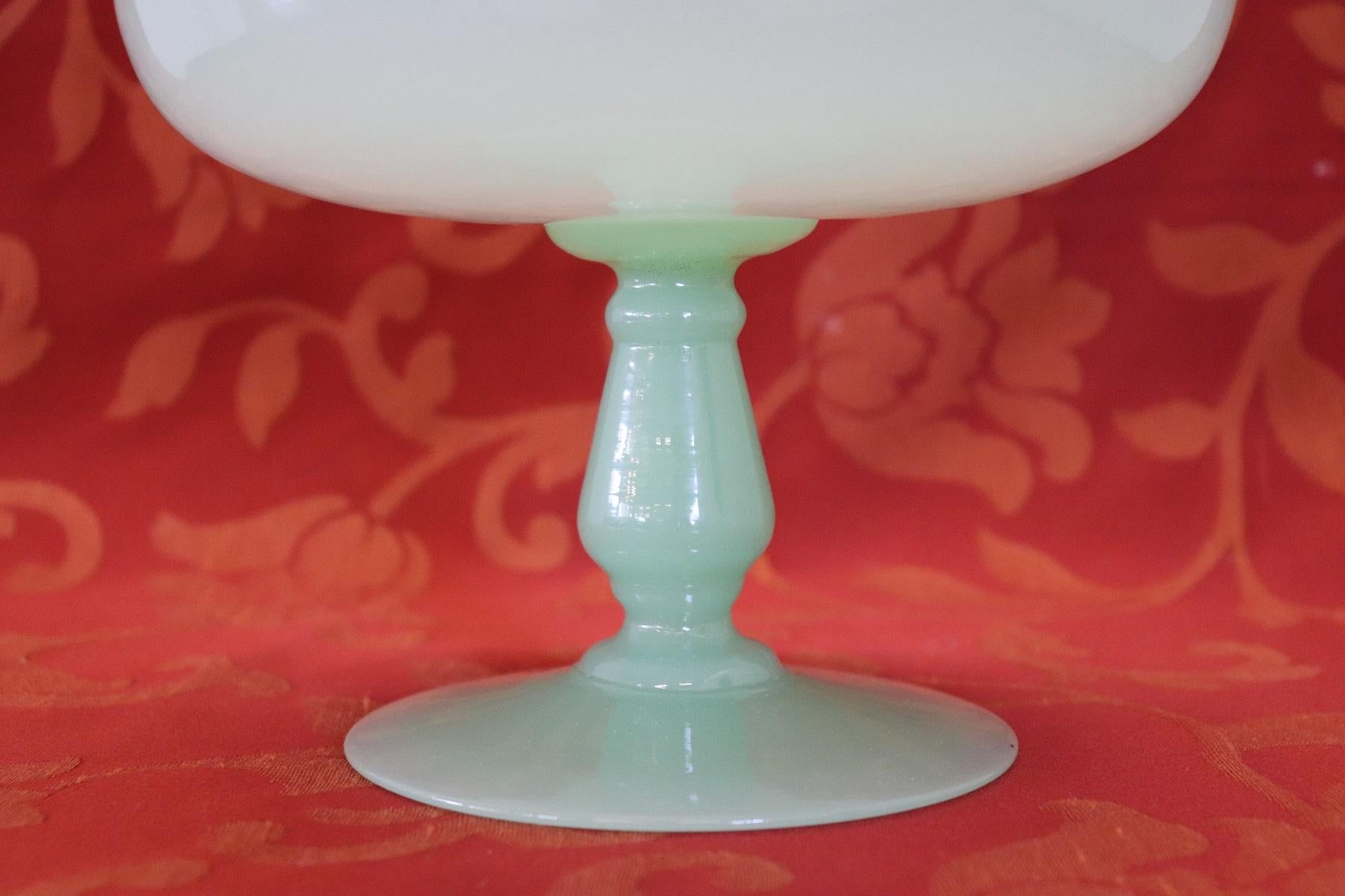 Late 20th Century 20th Century Italian Vase in Opal Green Artistic Glass