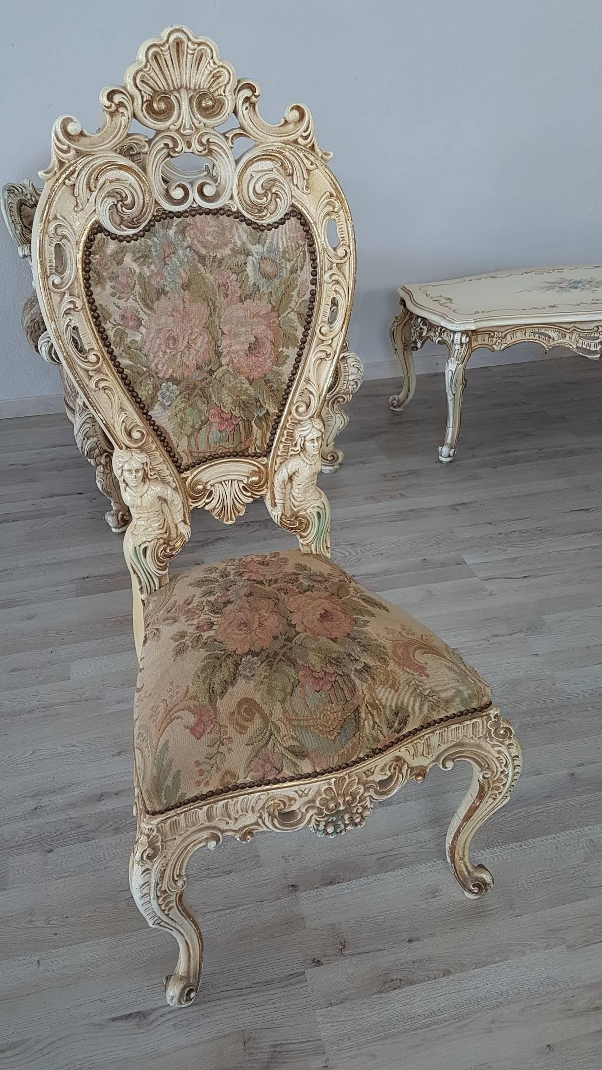 20th Century Italian Venetian Baroque Style and Painted Dining Room Set 3