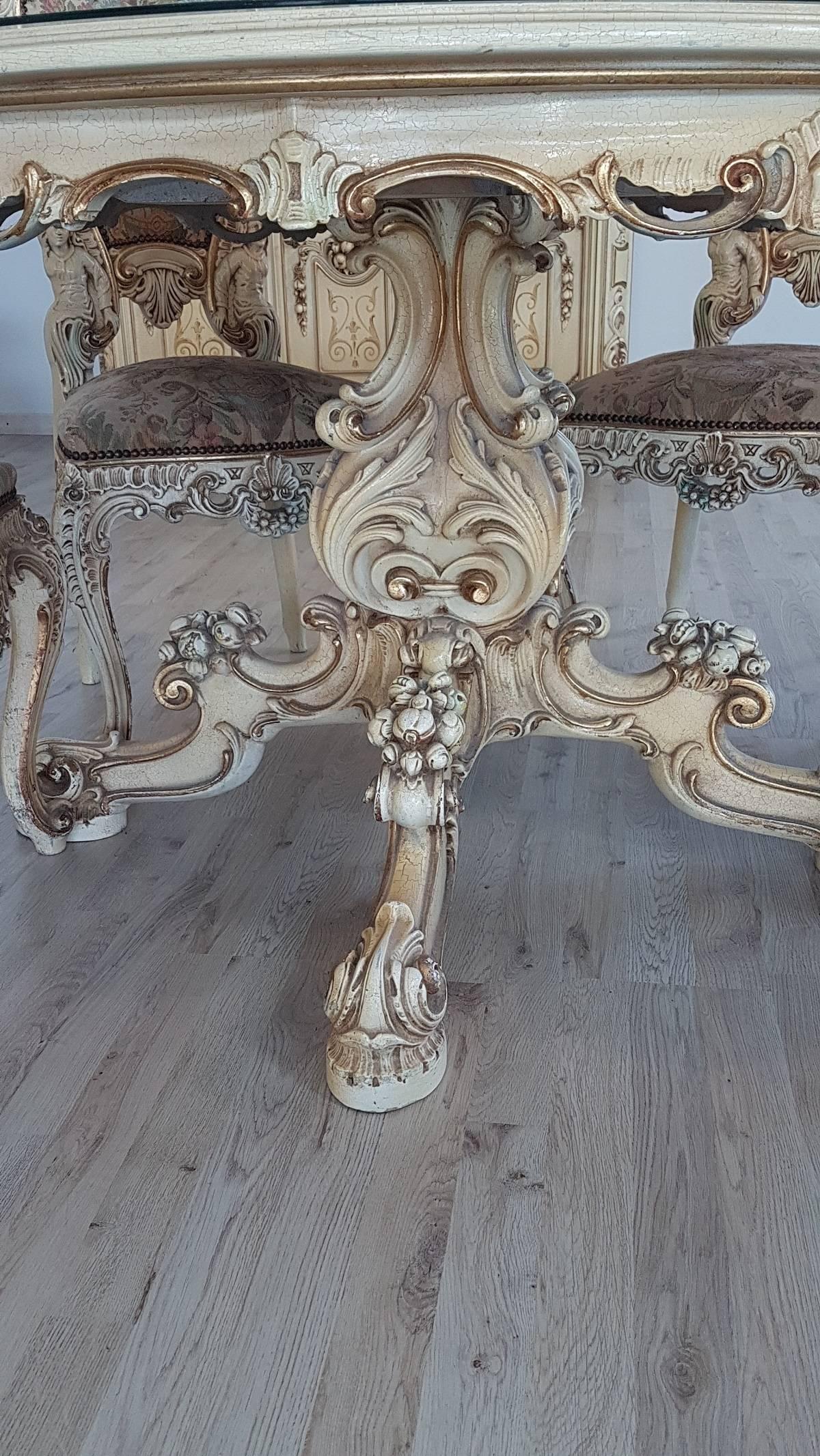 20th Century Italian Venetian Baroque Style and Painted Dining Room Set 2