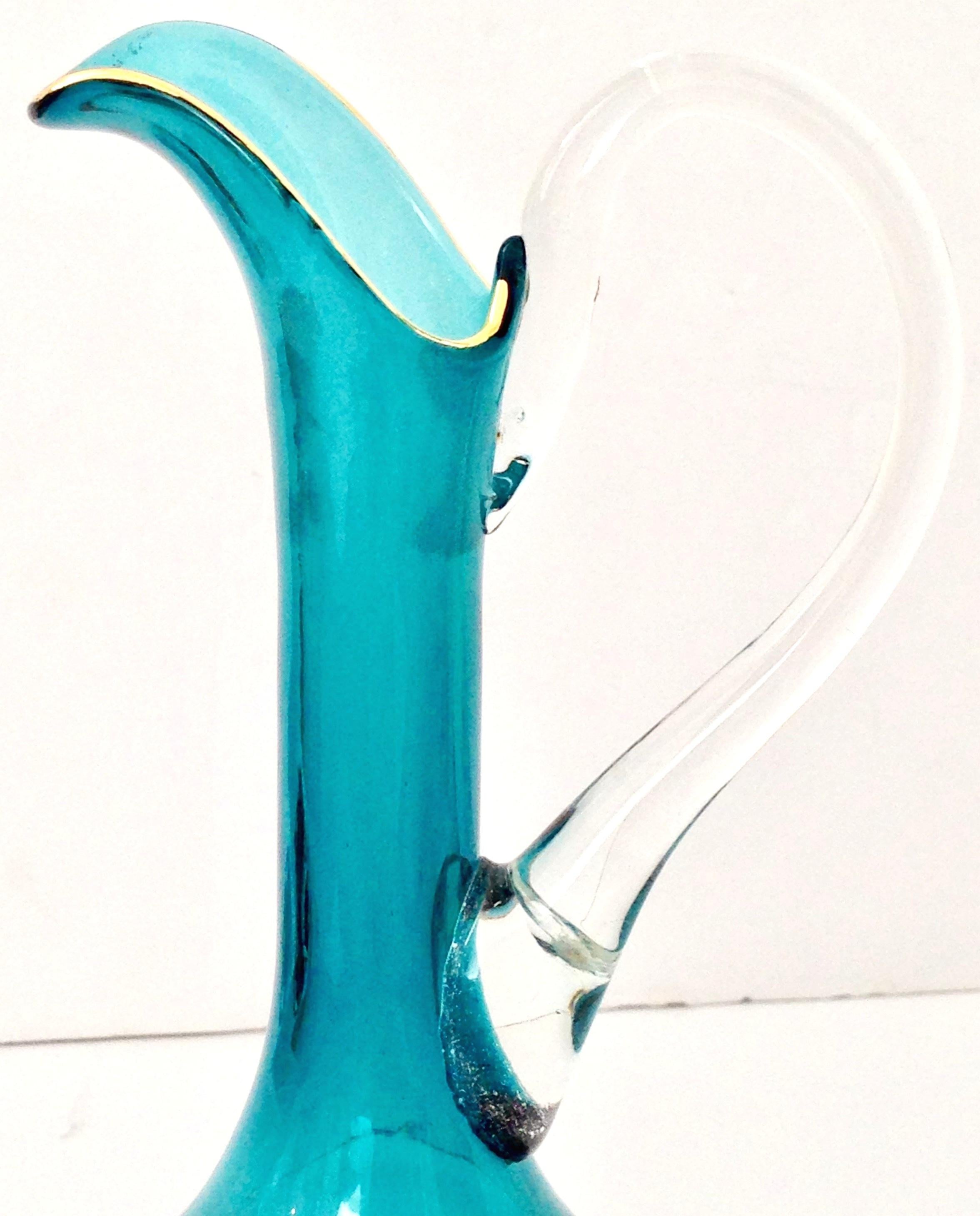 Blown Glass 20th Century Italian Venetian Glass & 22K Gold Footed Beverage Pitcher For Sale