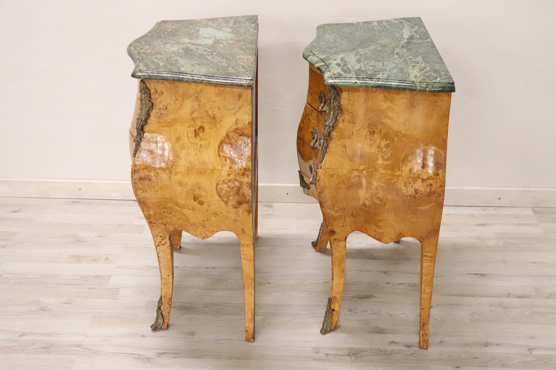 20th Century Italian Venetian Louis XV Style in wood Burl Pair of Nightstands 4