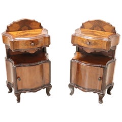 20th Century Italian Venetian Louis XV Style Walnut Burl Pair of Nightstands