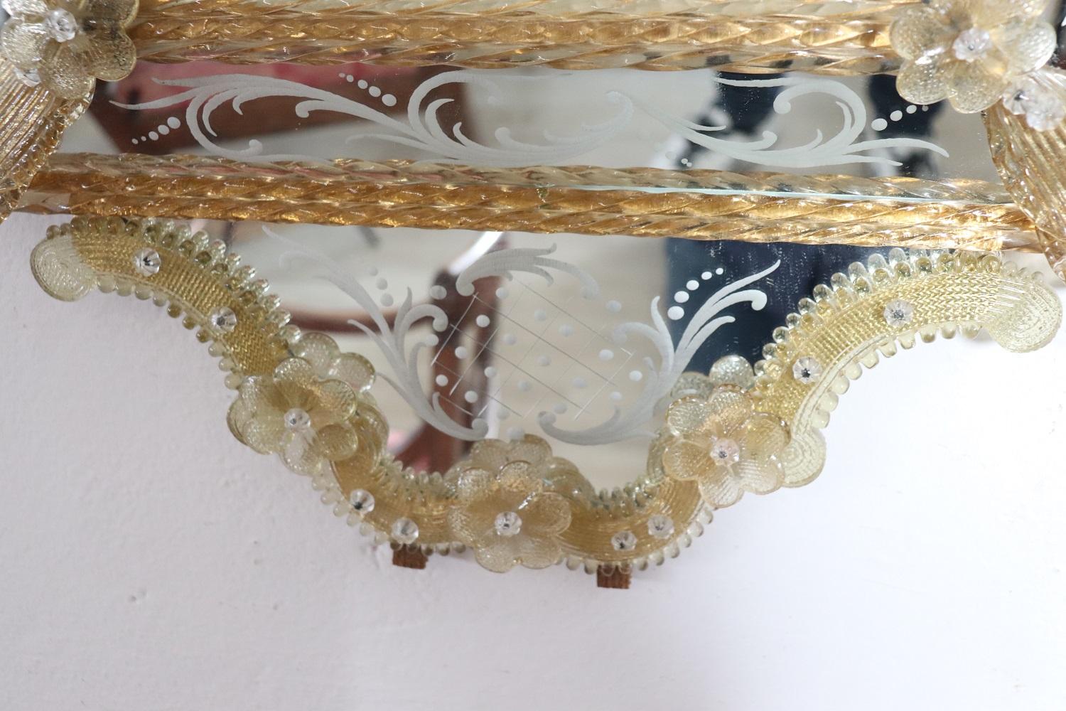 20th Century Italian Venetian Murano Art Glass Wall Mirror For Sale 6