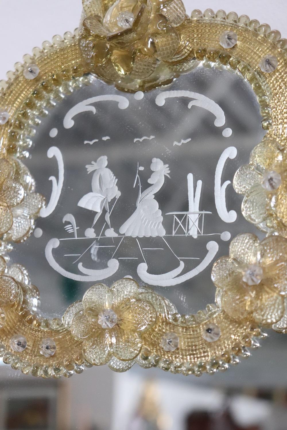 20th Century Italian Venetian Murano Art Glass Wall Mirror For Sale 9