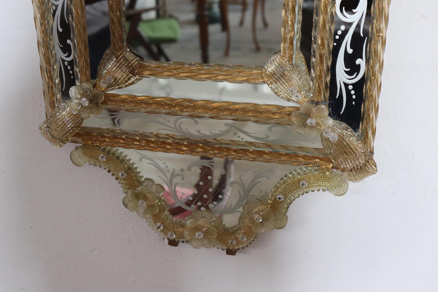 20th Century Italian Venetian Murano Art Glass Wall Mirror For Sale 1