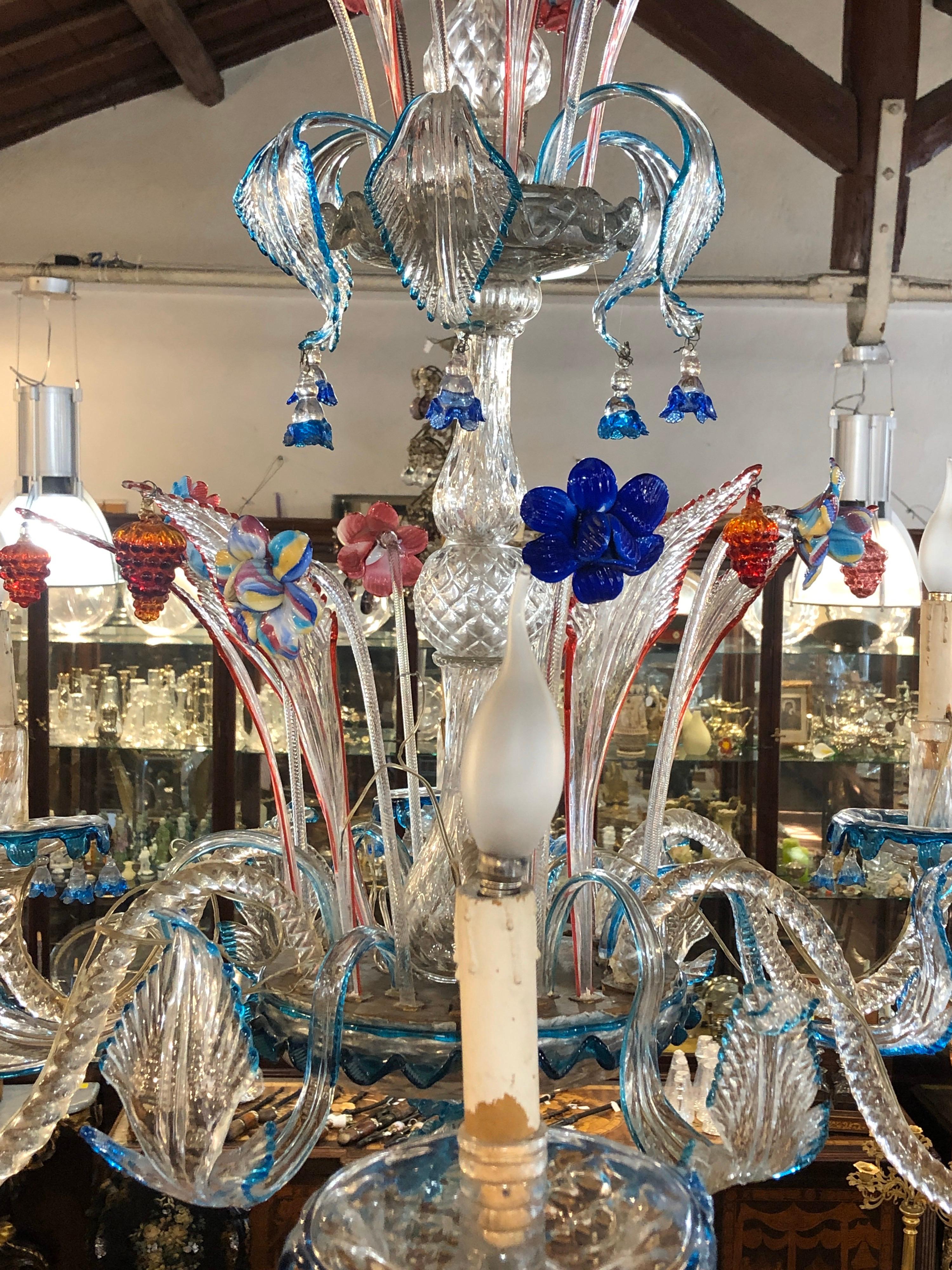 20th Century Italian Venetian Six-Light Chandelier with Floral Sprays, 1940s In Good Condition In Roma, RM