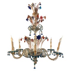 20th Century Italian Venetian Six-Light Chandelier with Floral Sprays, 1940s