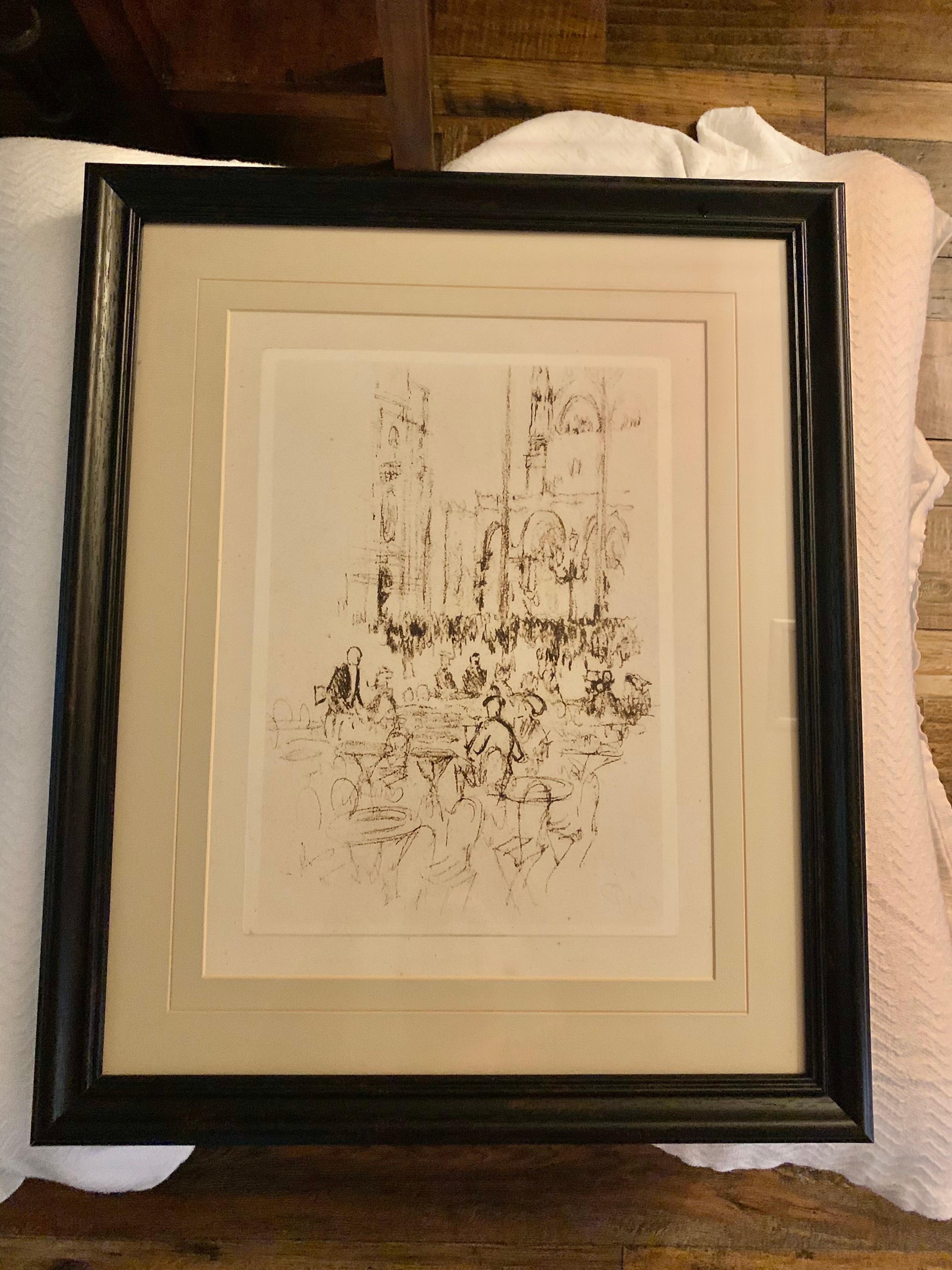 Disegno a carboncino di un caffè all'aperto di Venezia del XX secolo 4