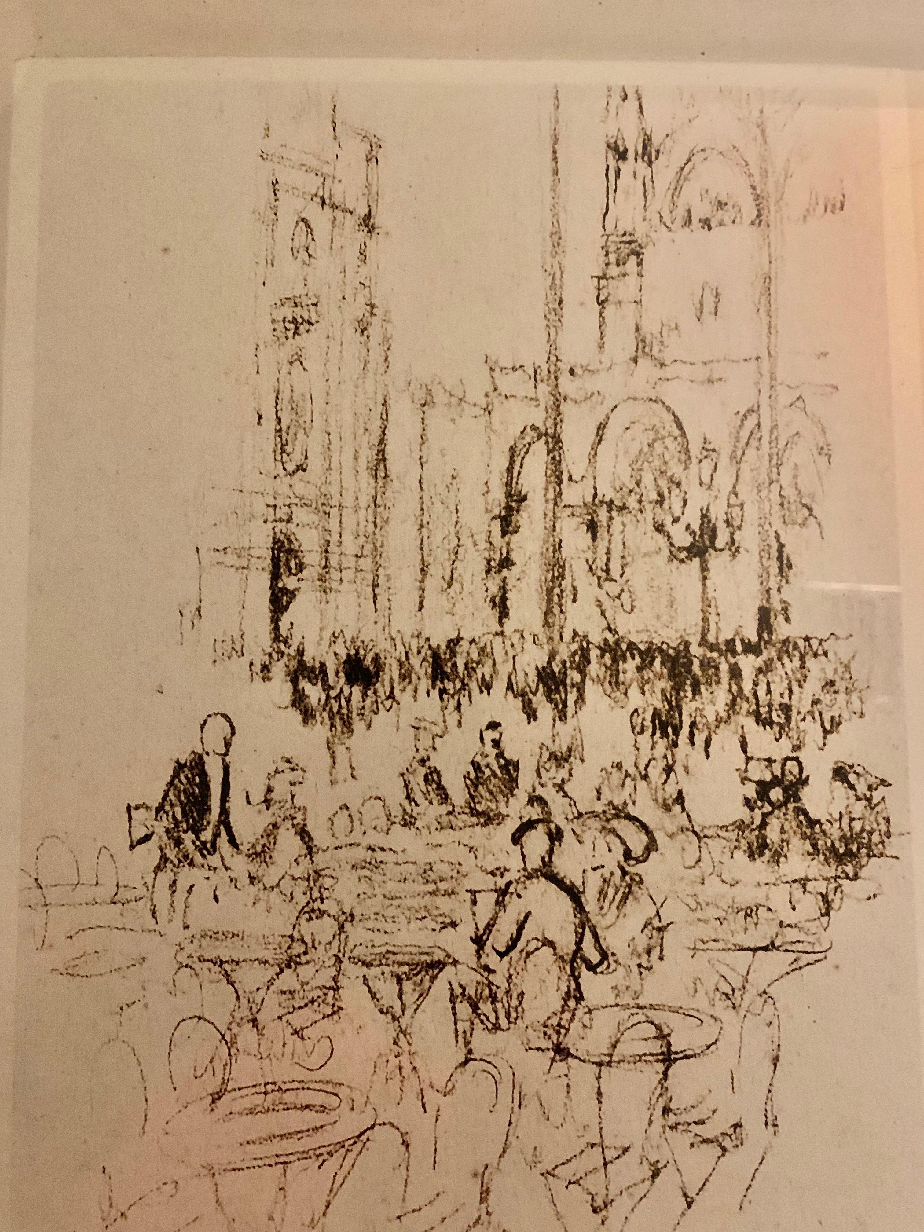 Disegno a carboncino di un caffè all'aperto di Venezia del XX secolo 5