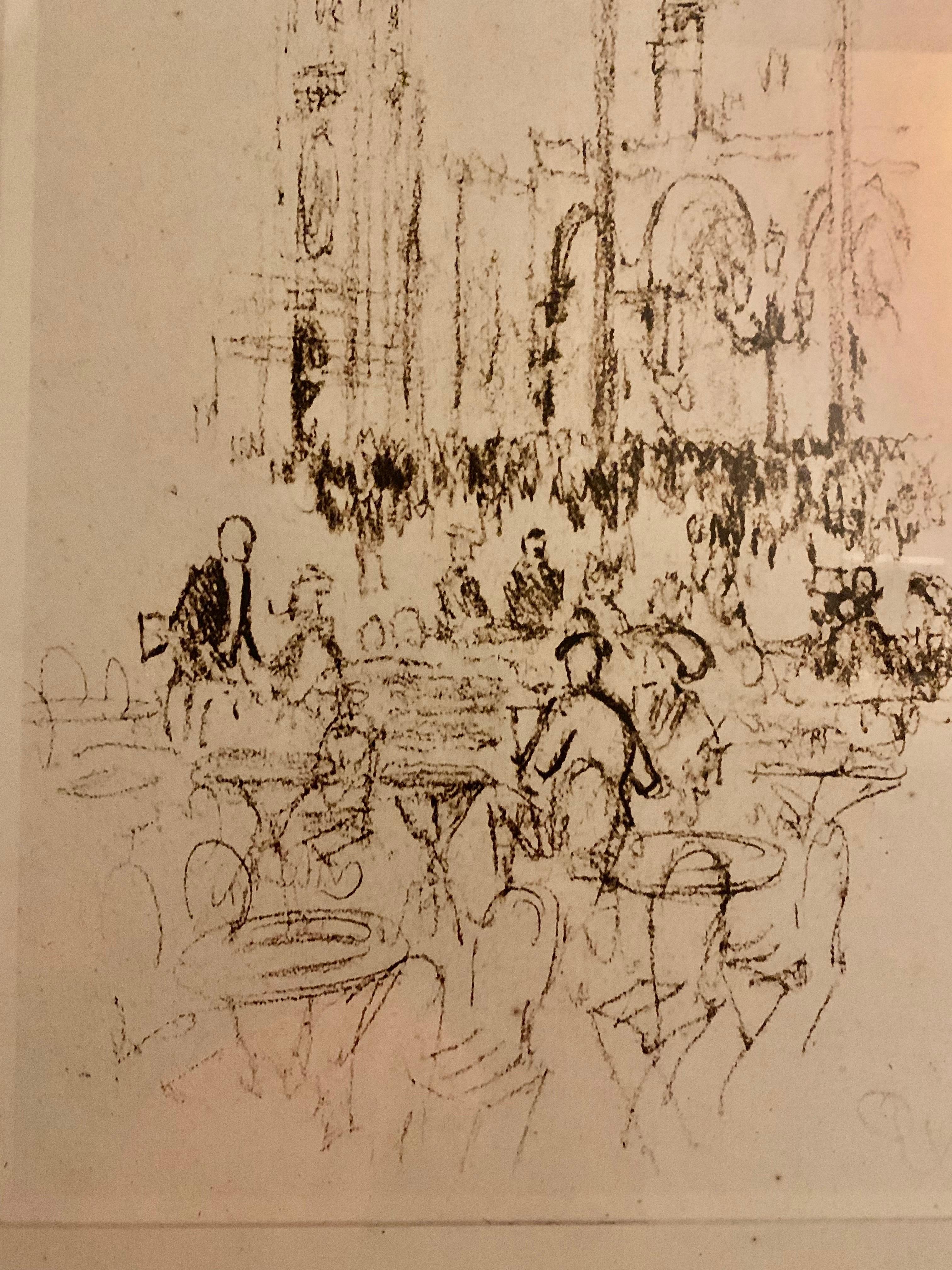 Disegno a carboncino di un caffè all'aperto di Venezia del XX secolo 6