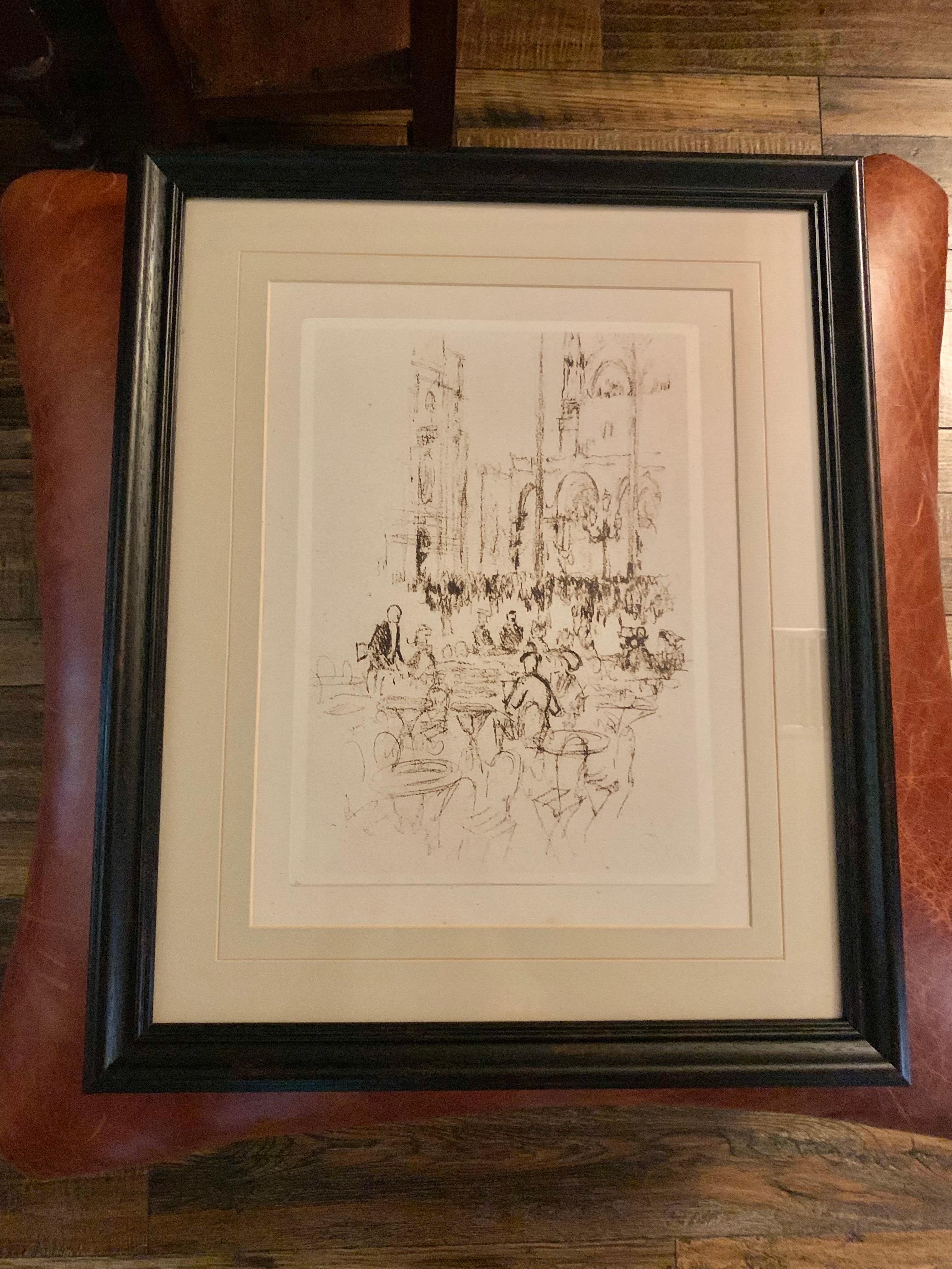 Disegno a carboncino di un caffè all'aperto di Venezia del XX secolo 7