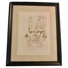 Disegno a carboncino di un caffè all'aperto di Venezia del XX secolo