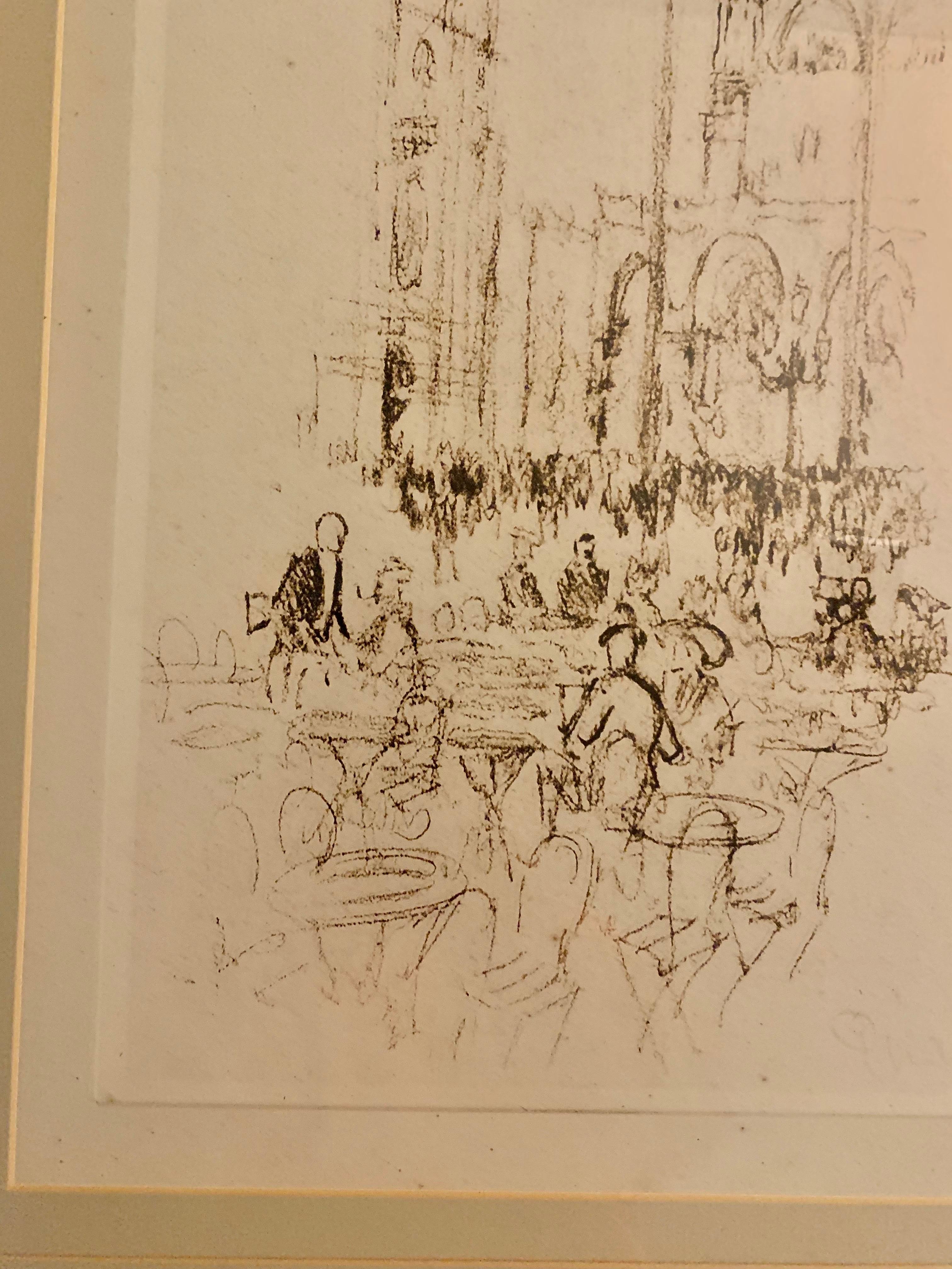 Italiano Disegno a carboncino di un caffè all'aperto di Venezia del XX secolo