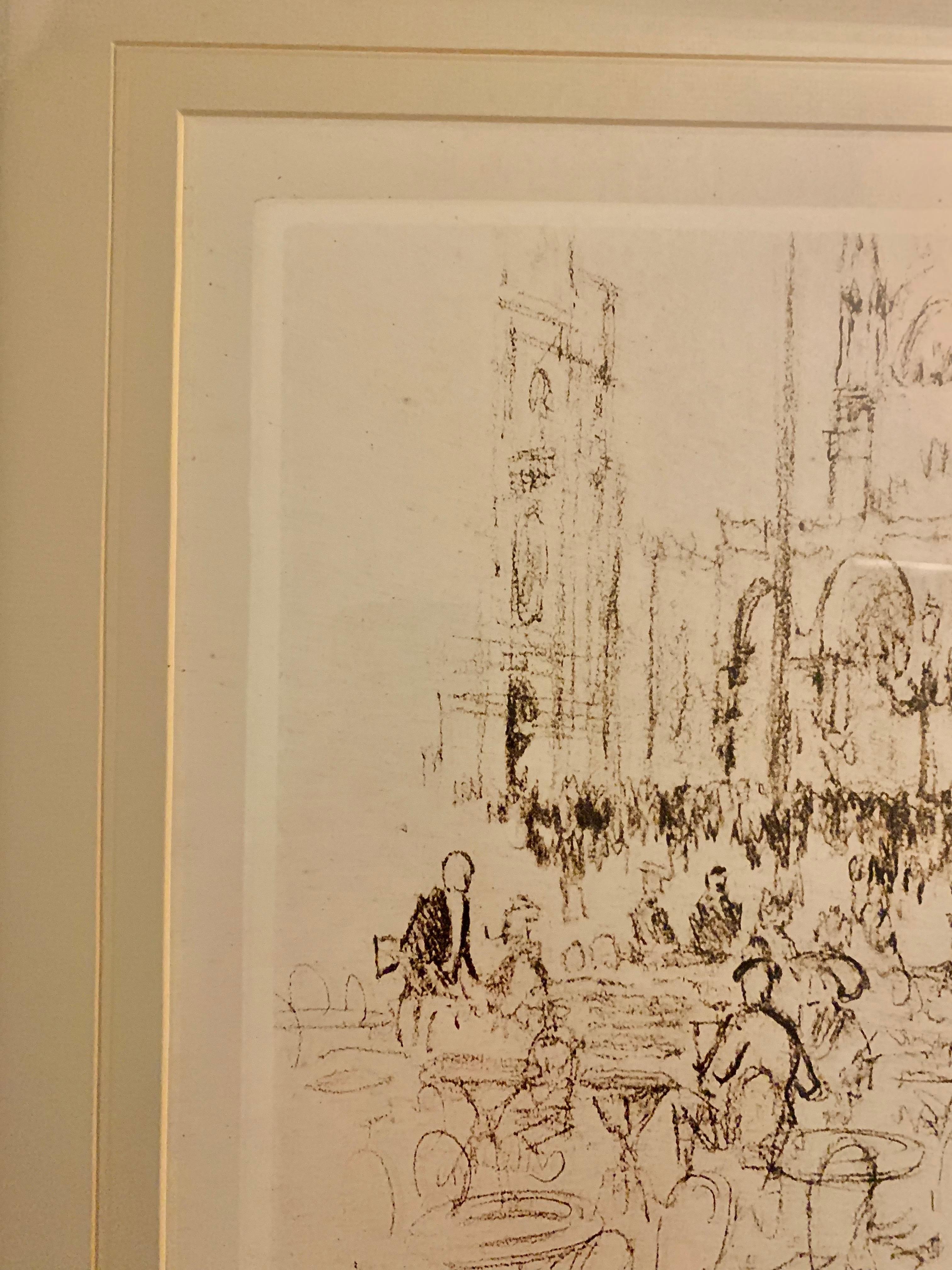 Fatto a mano Disegno a carboncino di un caffè all'aperto di Venezia del XX secolo