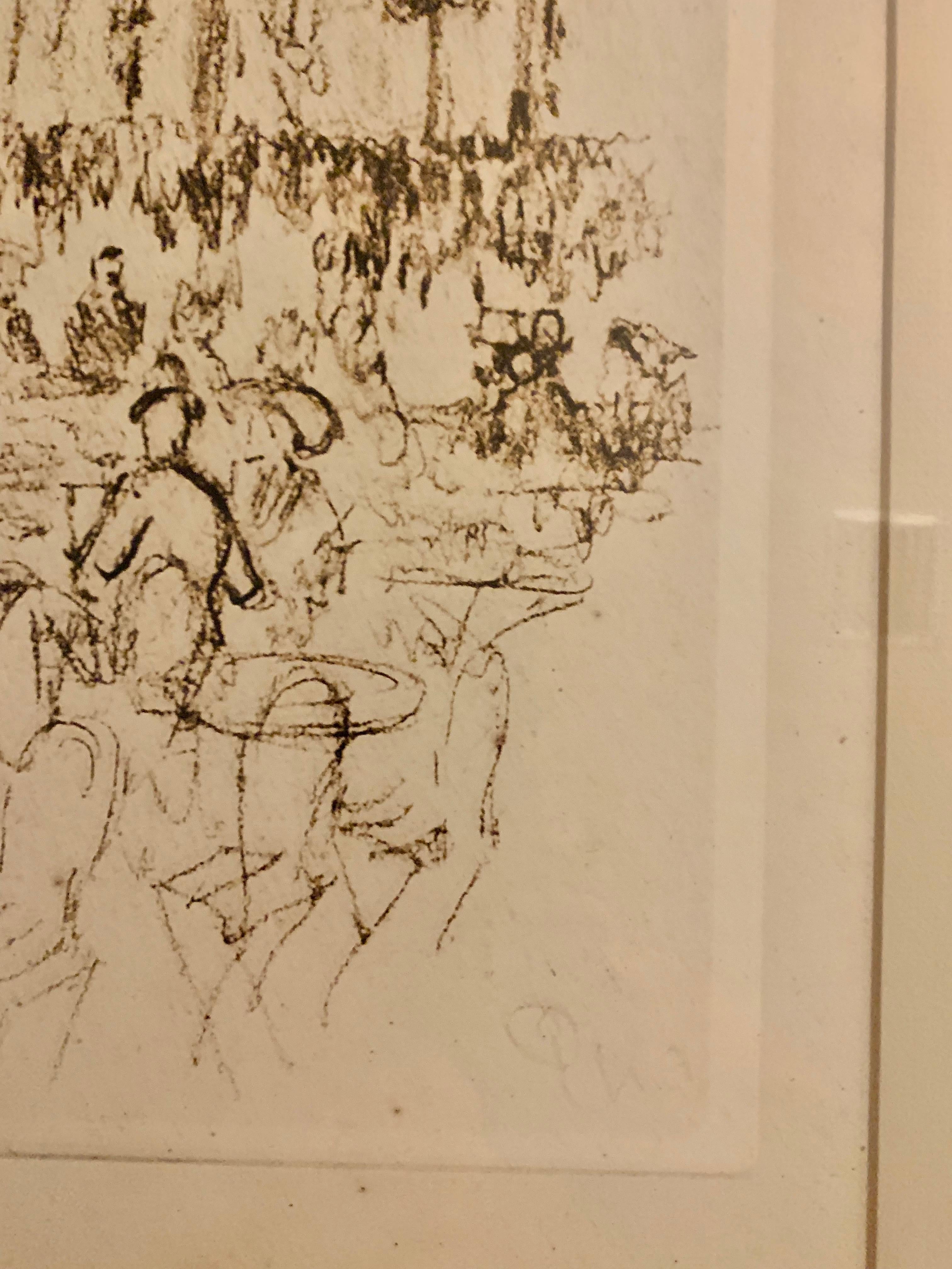 Vetro Disegno a carboncino di un caffè all'aperto di Venezia del XX secolo