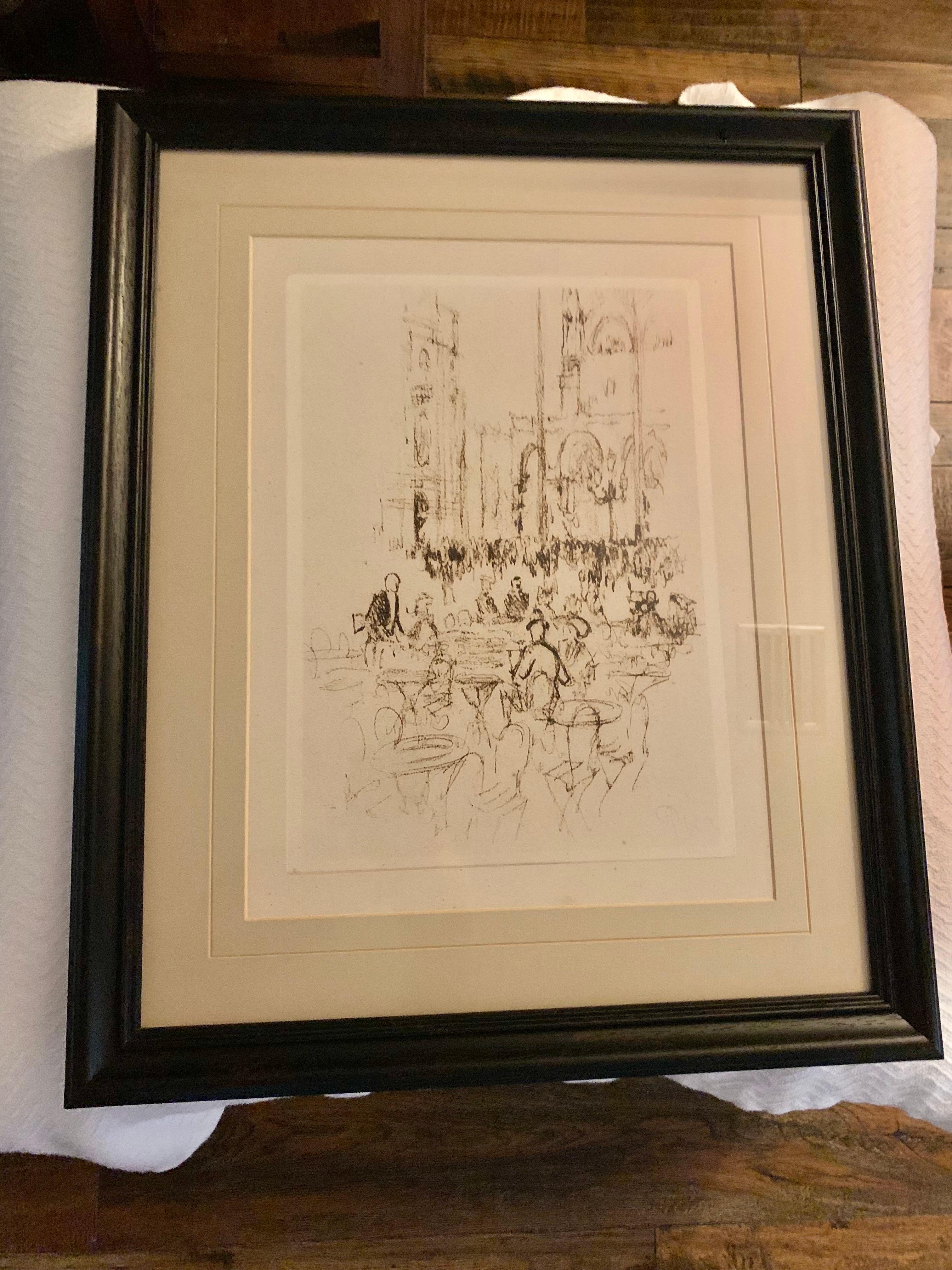 Disegno a carboncino di un caffè all'aperto di Venezia del XX secolo 2