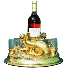 20th Century Italian Vermeil Sterling Silver Bottle Stand with Panthers, 1950s