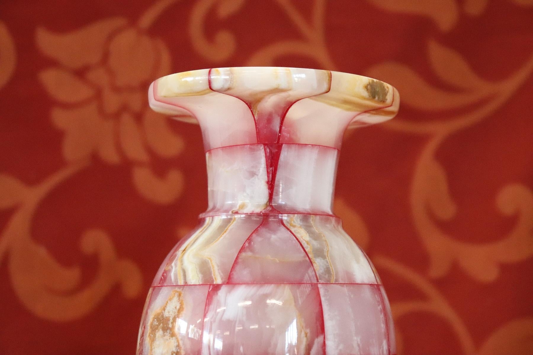 20th Century Italian Vintage Artistic Vase in Carrara Marble Mosaic at