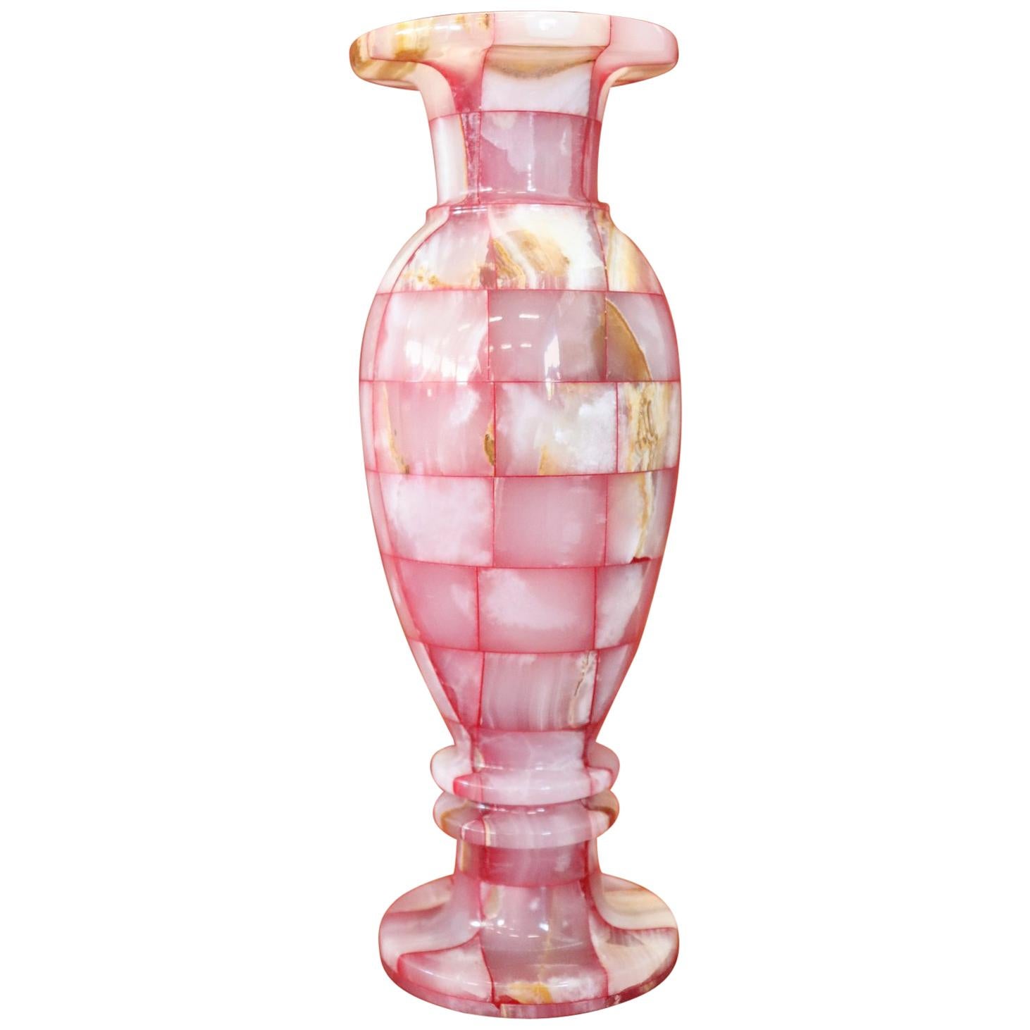 20th Century Italian Vintage Artistic Vase in Carrara Marble Mosaic at