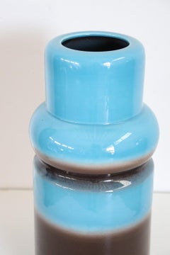 20th Century Italian Vintage Artistic Vase in Ceramic Blue and Brown Color