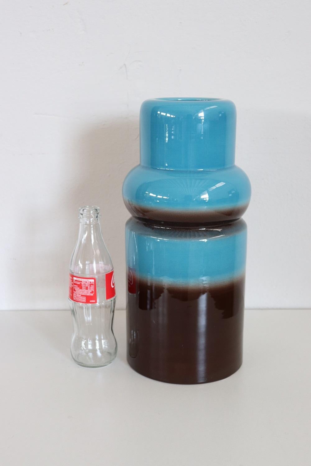 20th Century Italian Vintage Artistic Vase in Ceramic Blue and Brown Color For Sale 1
