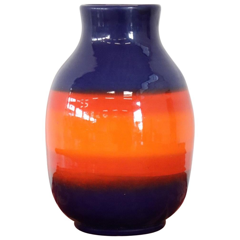 20th Century Italian Vintage Artistic Vase in Ceramic Blue and Orange