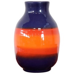 20th Century Italian Vintage Artistic Vase in Ceramic Blue and Orange Color