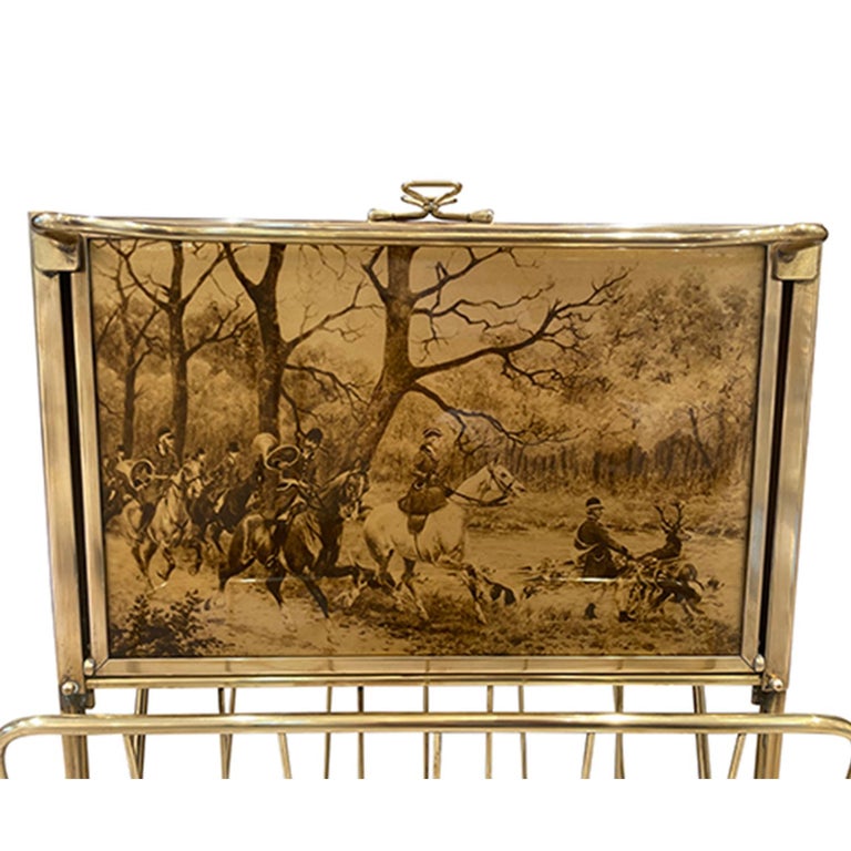 20th Century Italian Vintage Brass Folding Side Table, Magazine Holder For Sale at 1stDibs