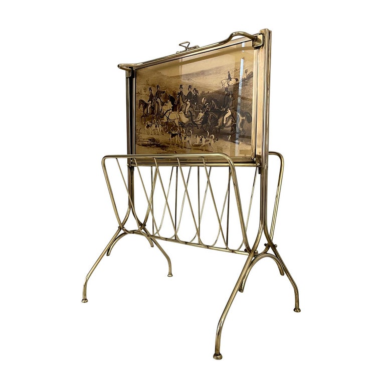 20th Century Italian Vintage Brass Folding Side Table, Magazine Holder For Sale at 1stDibs