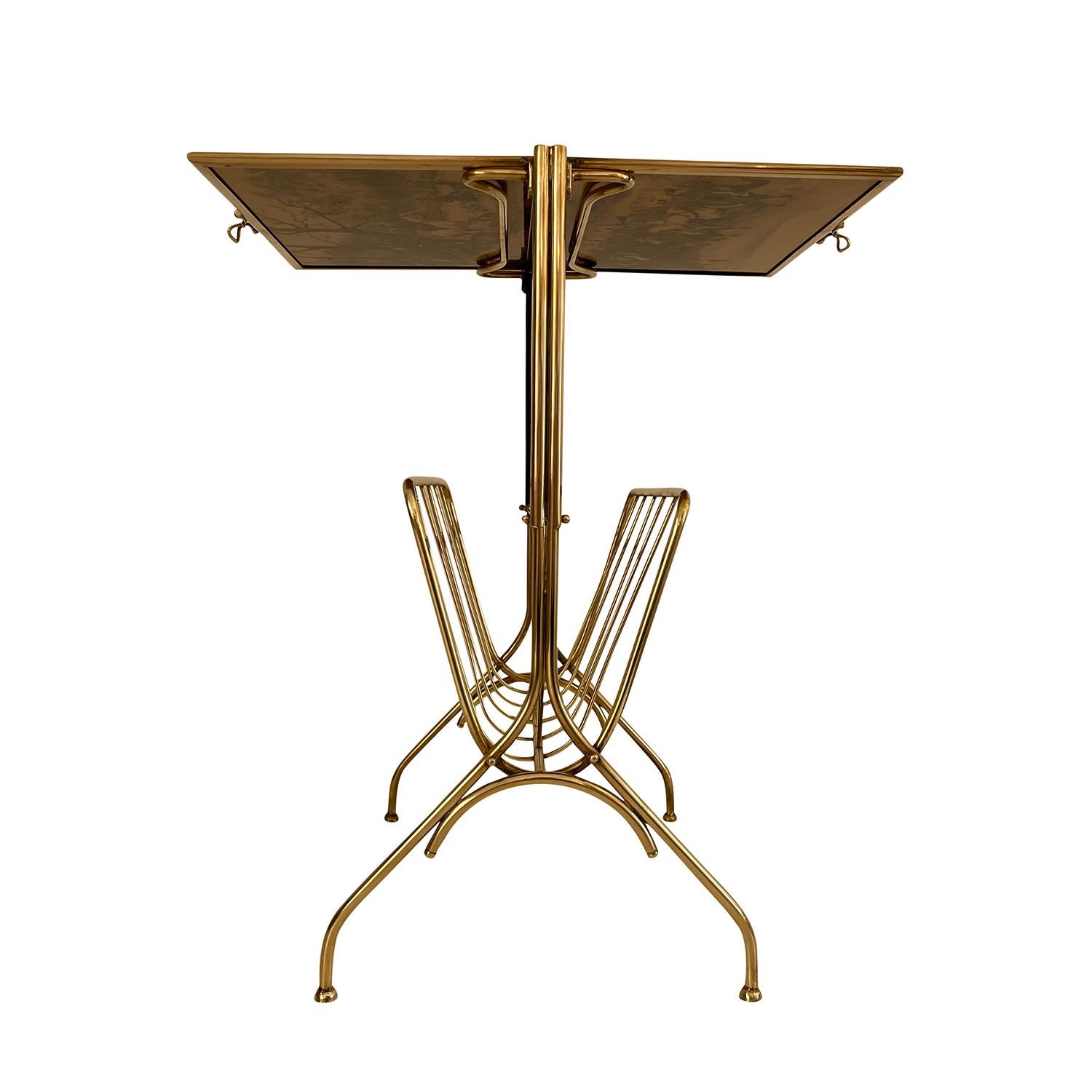 Polished 20th Century Italian Modern Brass Folding Side Table - Vintage Magazine Holder For Sale