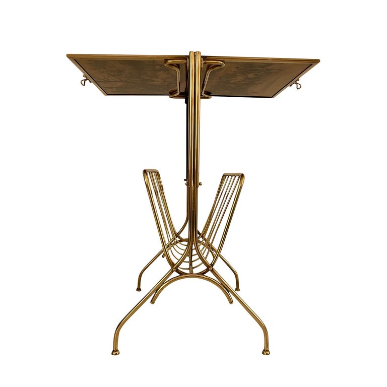 20th Century Italian Vintage Brass Folding Side Table, Magazine Holder For Sale at 1stDibs