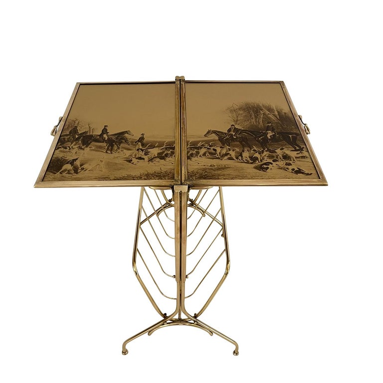 20th Century Italian Vintage Brass Folding Side Table, Magazine Holder For Sale at 1stDibs