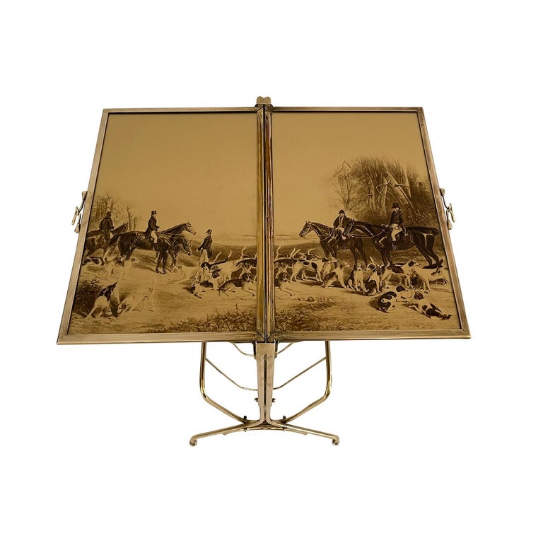20th Century Italian Vintage Brass Folding Side Table, Magazine Holder For Sale at 1stDibs