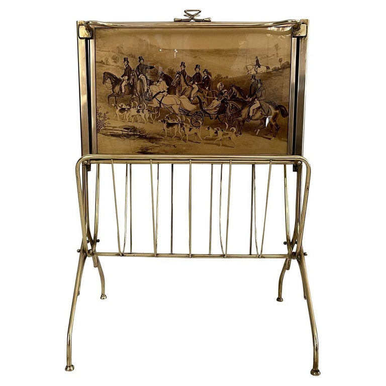 20th Century Italian Vintage Brass Folding Side Table, Magazine Holder For Sale at 1stDibs