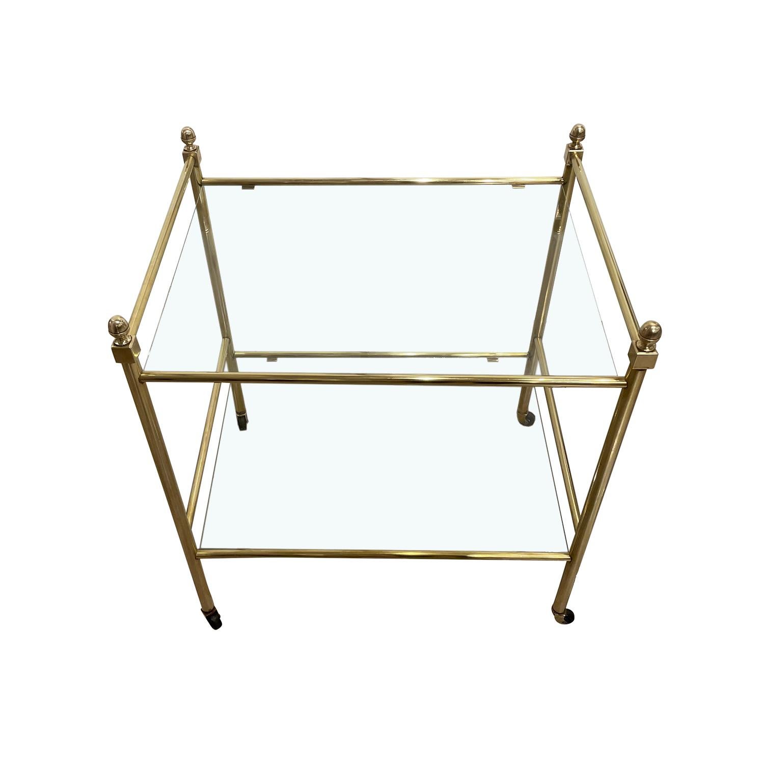 Hand-Crafted 20th Century Italian Modern Brass Side, Serving Table - Vintage Tea Glass Table For Sale