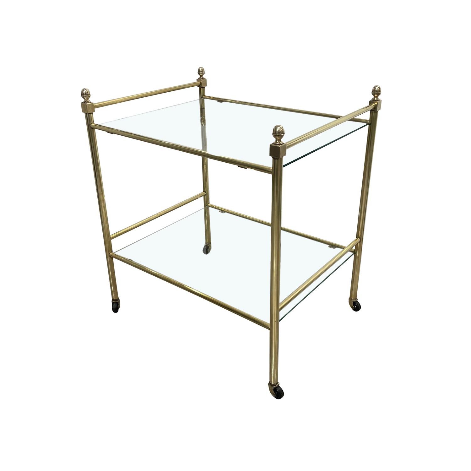 Metal 20th Century Italian Modern Brass Side, Serving Table - Vintage Tea Glass Table For Sale