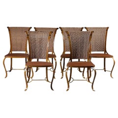 20. Jahrhundert Italienisch Vintage Hand Made Metall Kunstleder Stühle mit Seilrücken