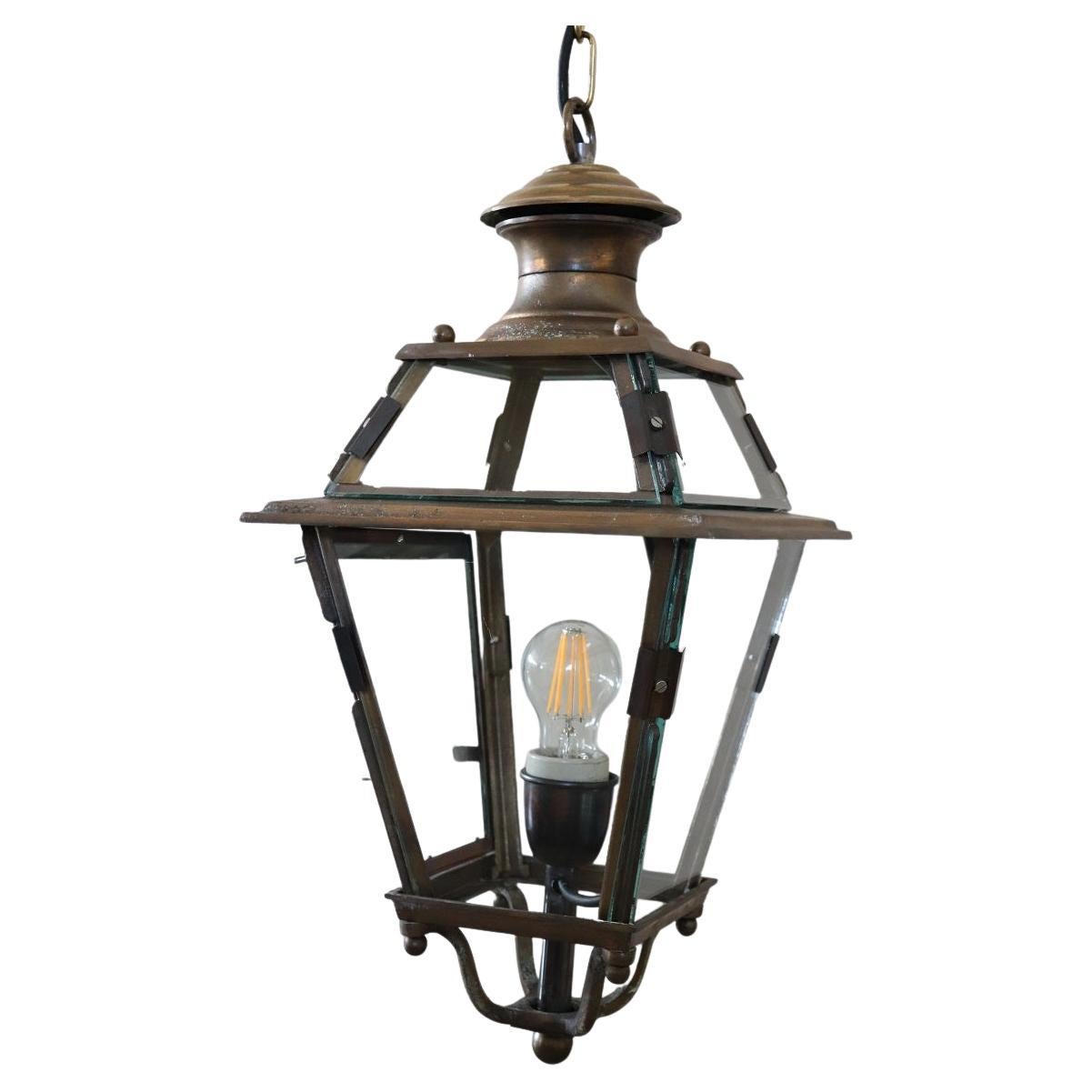 Lanterne Vintage Italienne du 20ème siècle en verre et laiton