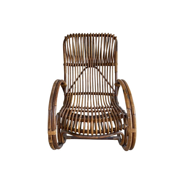 20th Century Italian Vintage Mid-Century Modern Rattan Rocking Chair ...
