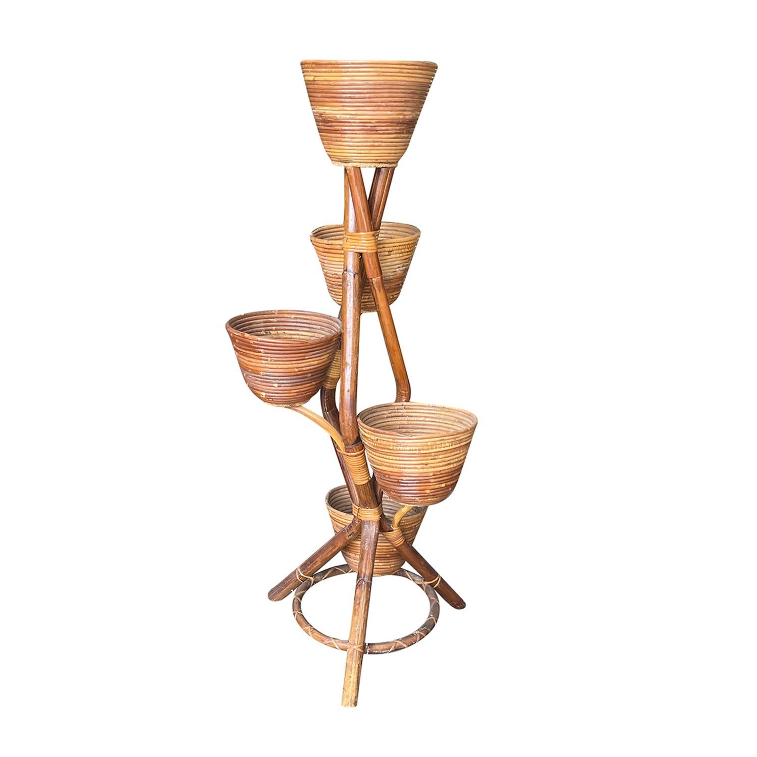 Jardinera italiana del siglo XX de ratán, estilo Gio Ponti Moderno de mediados de siglo en venta