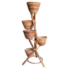 20th Century Italian Vintage Modern Rattan Plant Stand in the Style of Gio Ponti