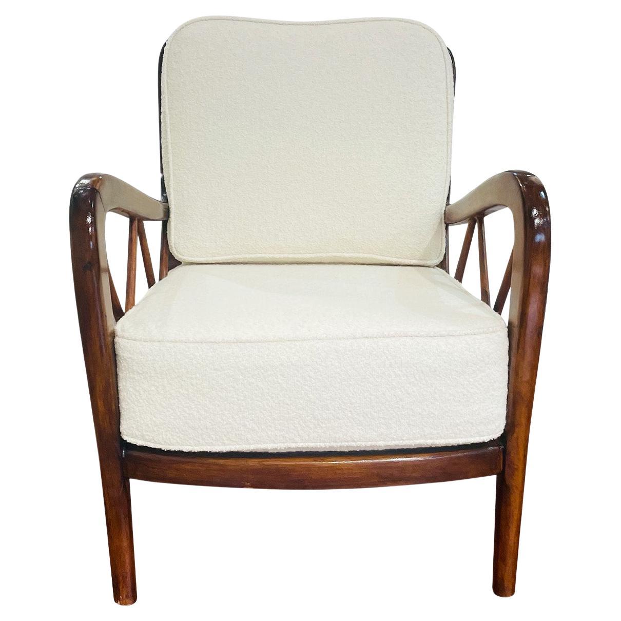 Sedia da salotto singola in noce vintage moderna del XX secolo di Paolo Buffa