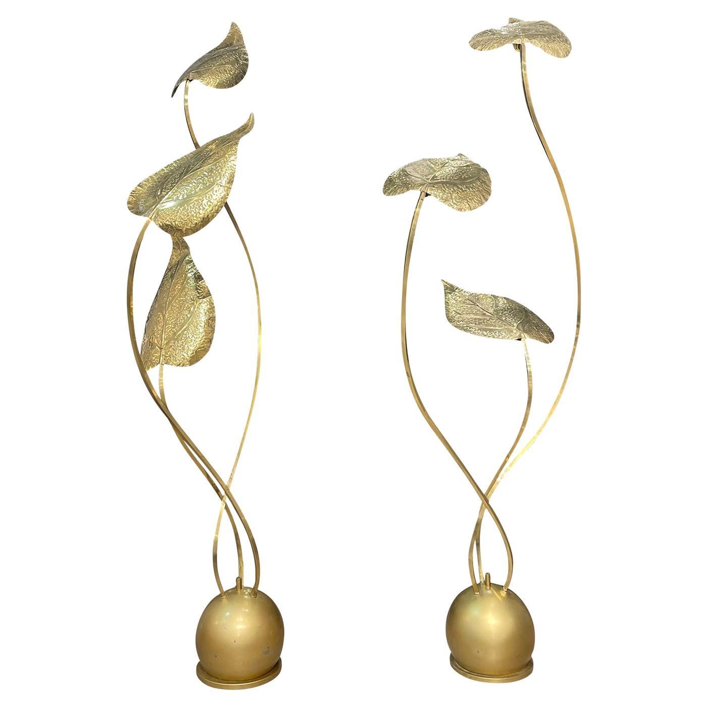20th Century Italian Vintage Pair of Brass Floor Lamps, Lights by Tommaso Barbi For Sale