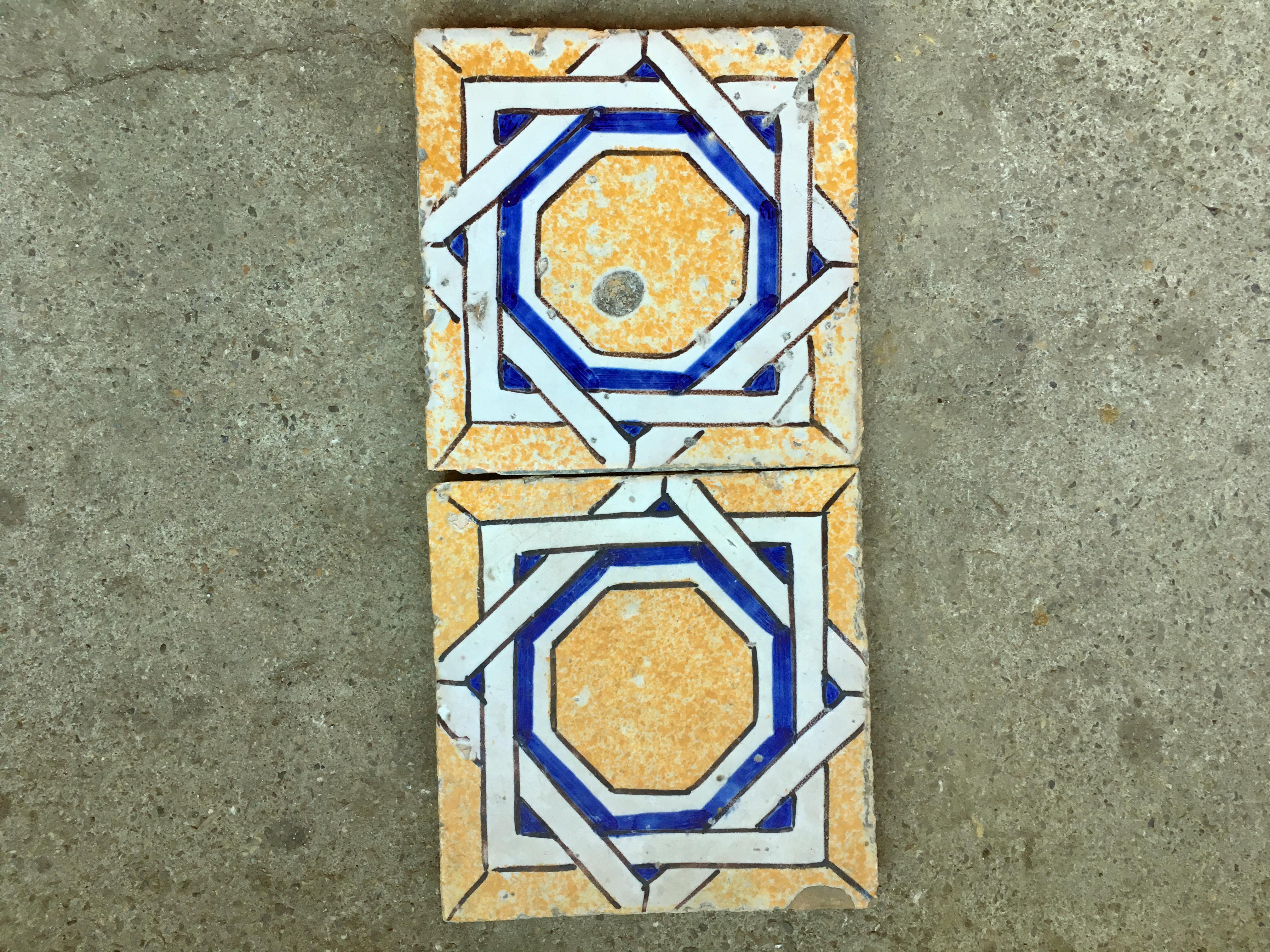 Victorian 20th Century Italian Vintage Reclaimed Decorated Tiles, 1920s For Sale