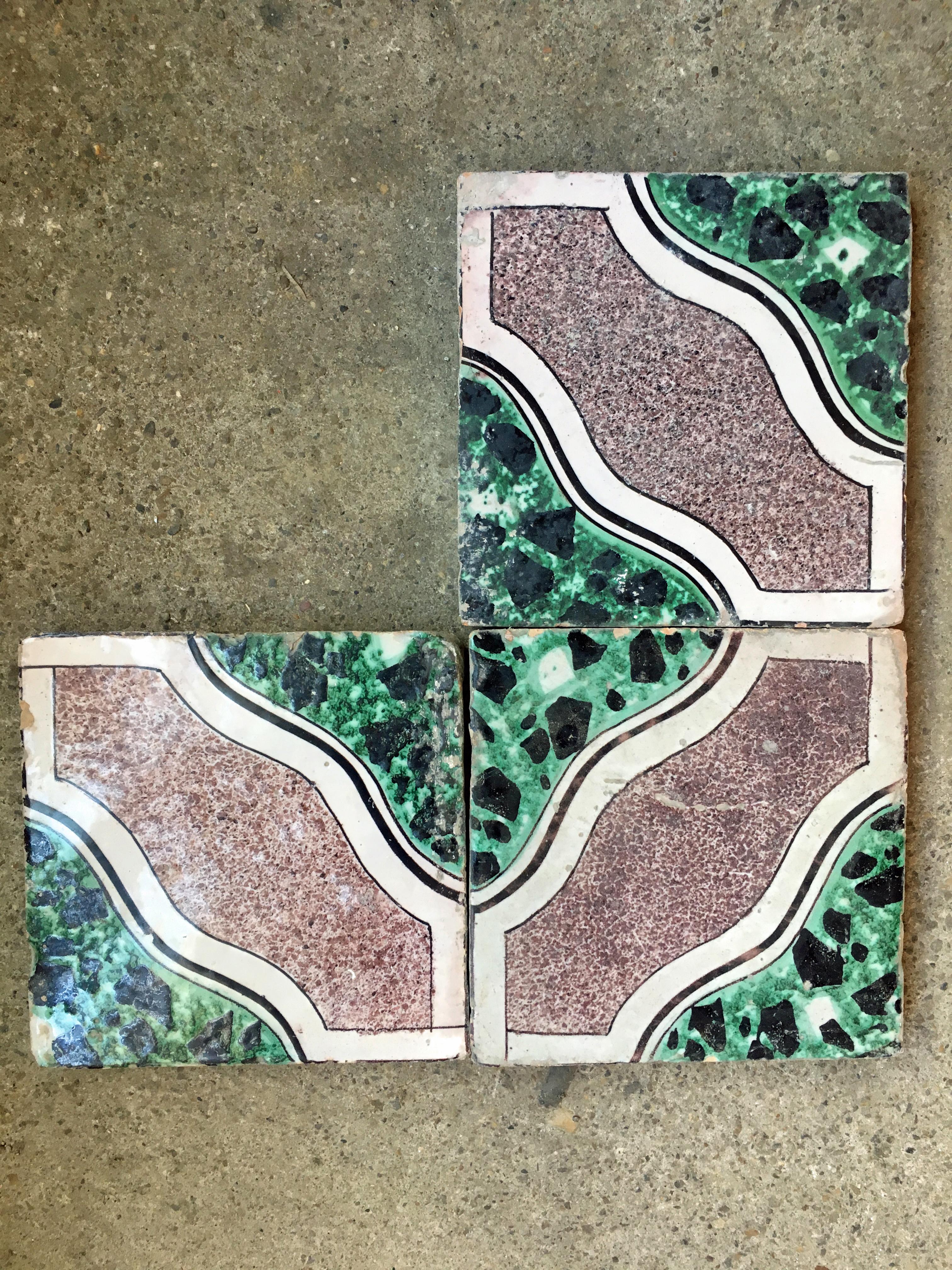 Early 20th Century 20th Century Italian Vintage Reclaimed Decorated Tiles, 1920s For Sale