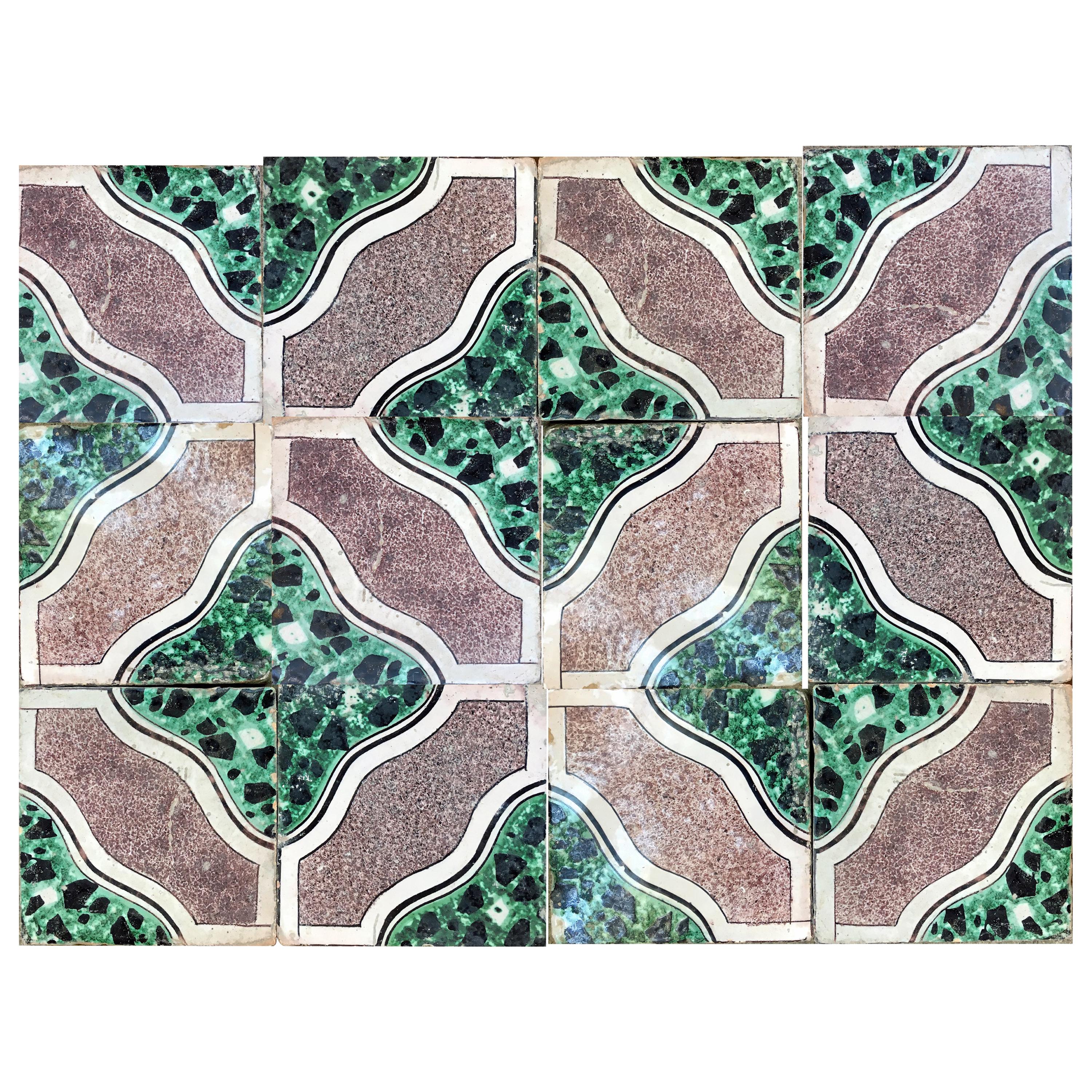20th Century Italian Vintage Reclaimed Decorated Tiles, 1920s For Sale