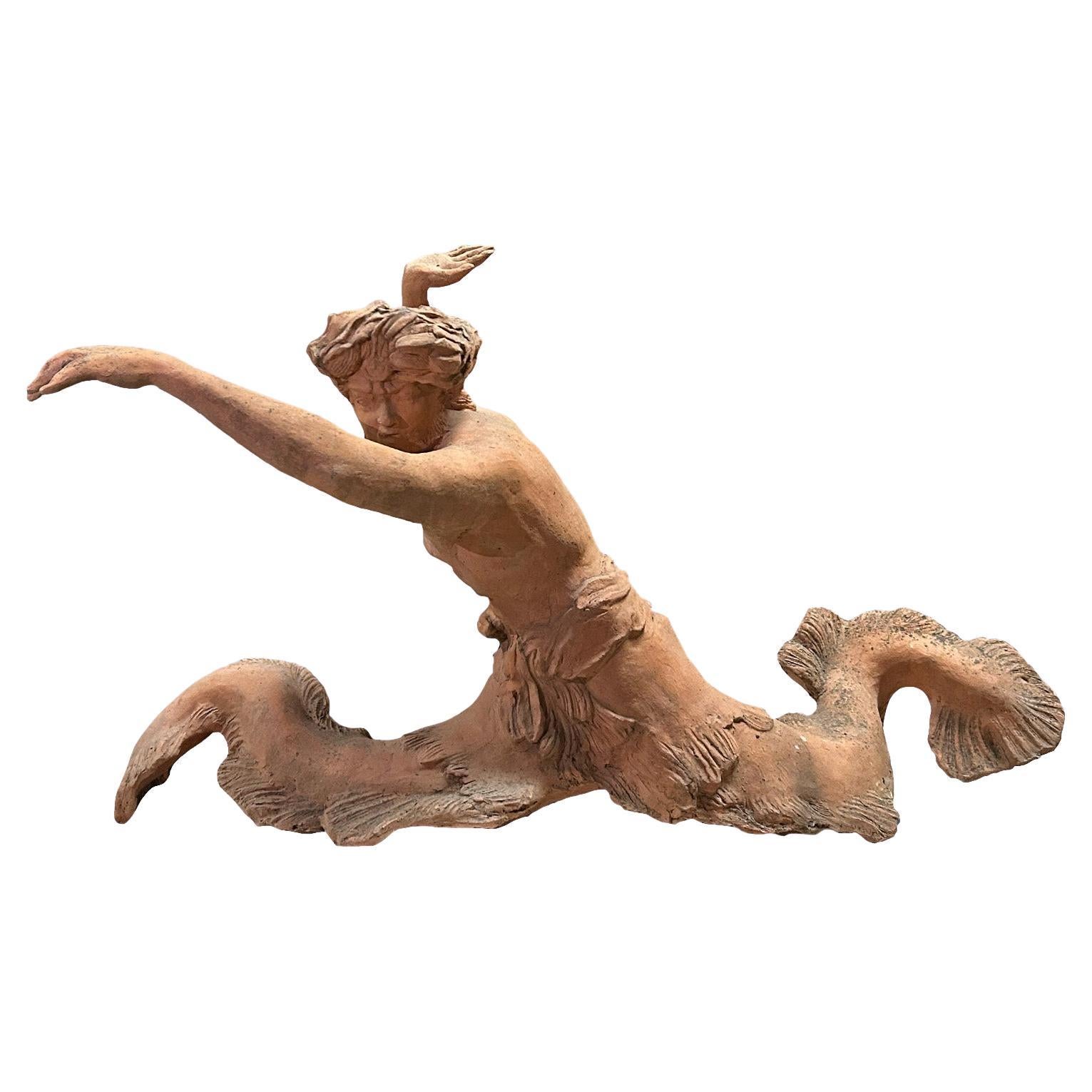 Estatuilla de Tritón de Terracota Estilo Romano Vintage Italiano Siglo XX